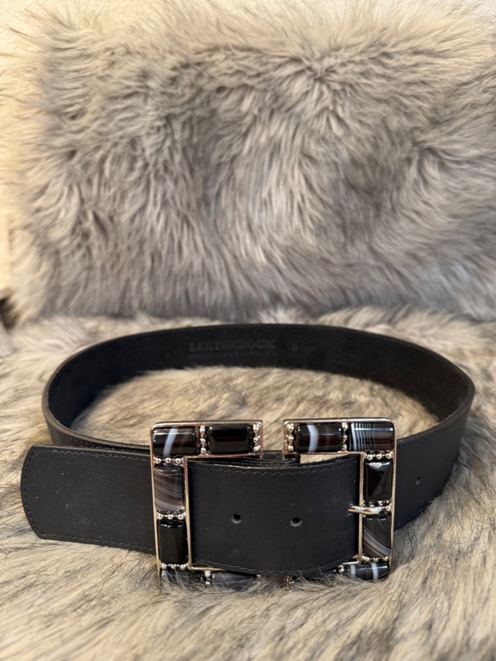 PRICE FIRM Leatherock Black Leather Belt Size M - Picture 4 of 5